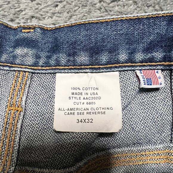 All American Clothing Co Jeans Mens 34 X 32 Blue Straight 90s Made USA Carpenter - Picture 5 of 10